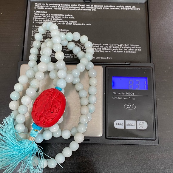 Flower Carved Cinnabar Beaded 32” Mala Necklace - Picture 7 of 12